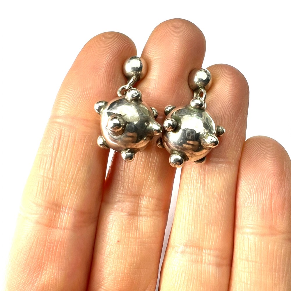 • Vintage Silver Sputnik Screwback Earrings View V