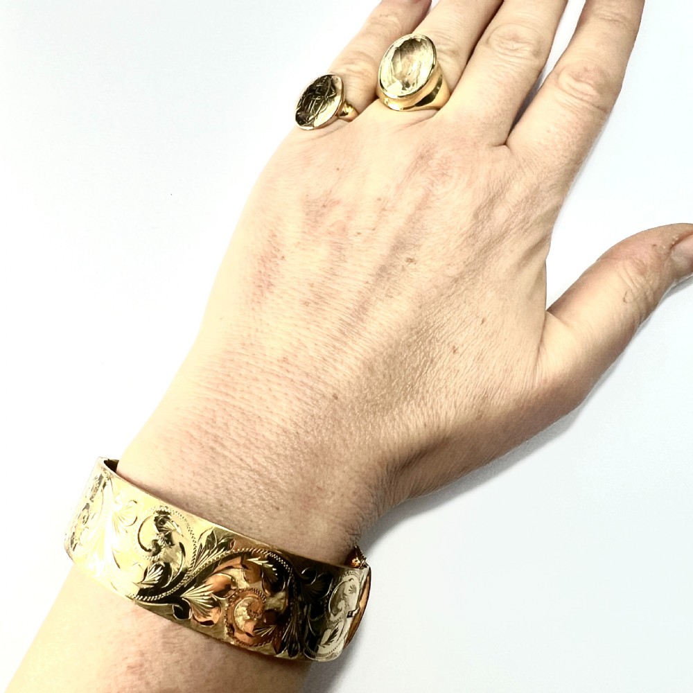 Heavy Vintage Georg Jensen 1/5 9CT Rolled Gold Hinged Bangle View IX