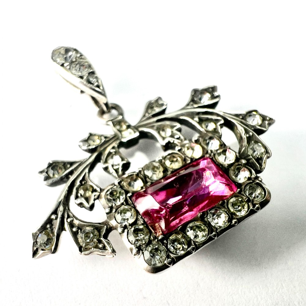 Antique French Silver Pink Paste Pendant View III
