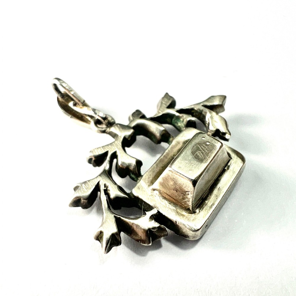 Antique French Silver Pink Paste Pendant View V