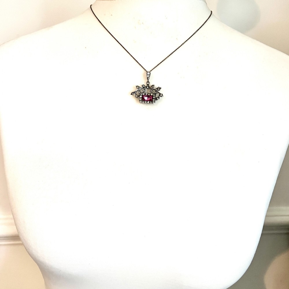 Antique French Silver Pink Paste Pendant View VI