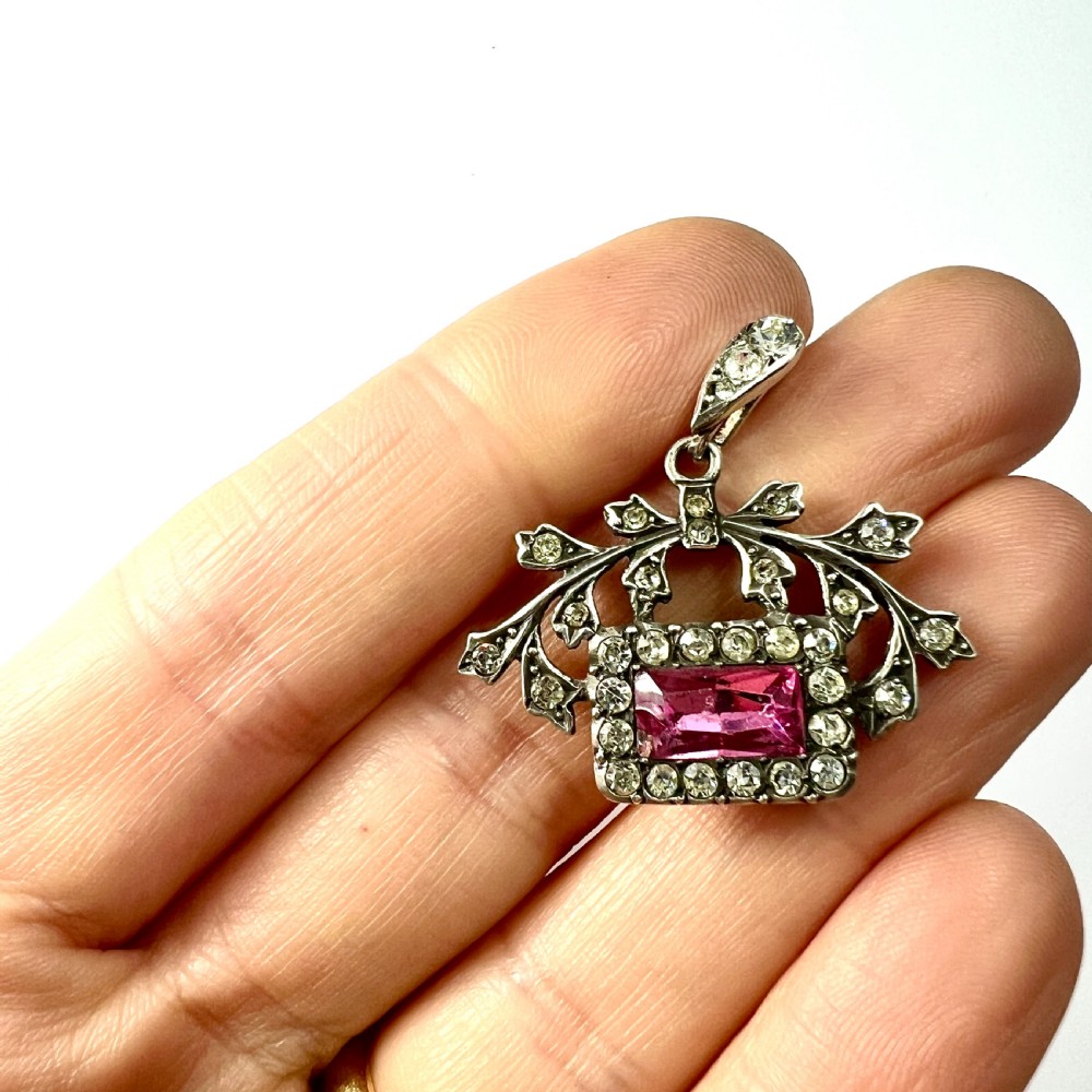 Antique French Silver Pink Paste Pendant View VII