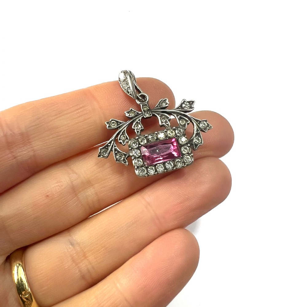 Antique French Silver Pink Paste Pendant View VIII