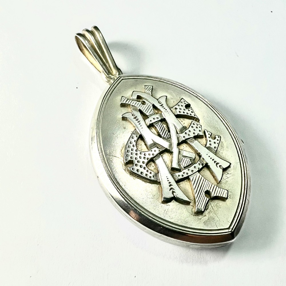 Victorian AEI Monogram Silver Locket Pendant View II