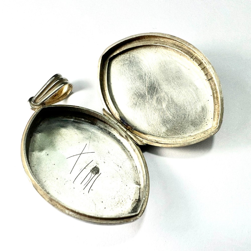 Victorian AEI Monogram Silver Locket Pendant View IV