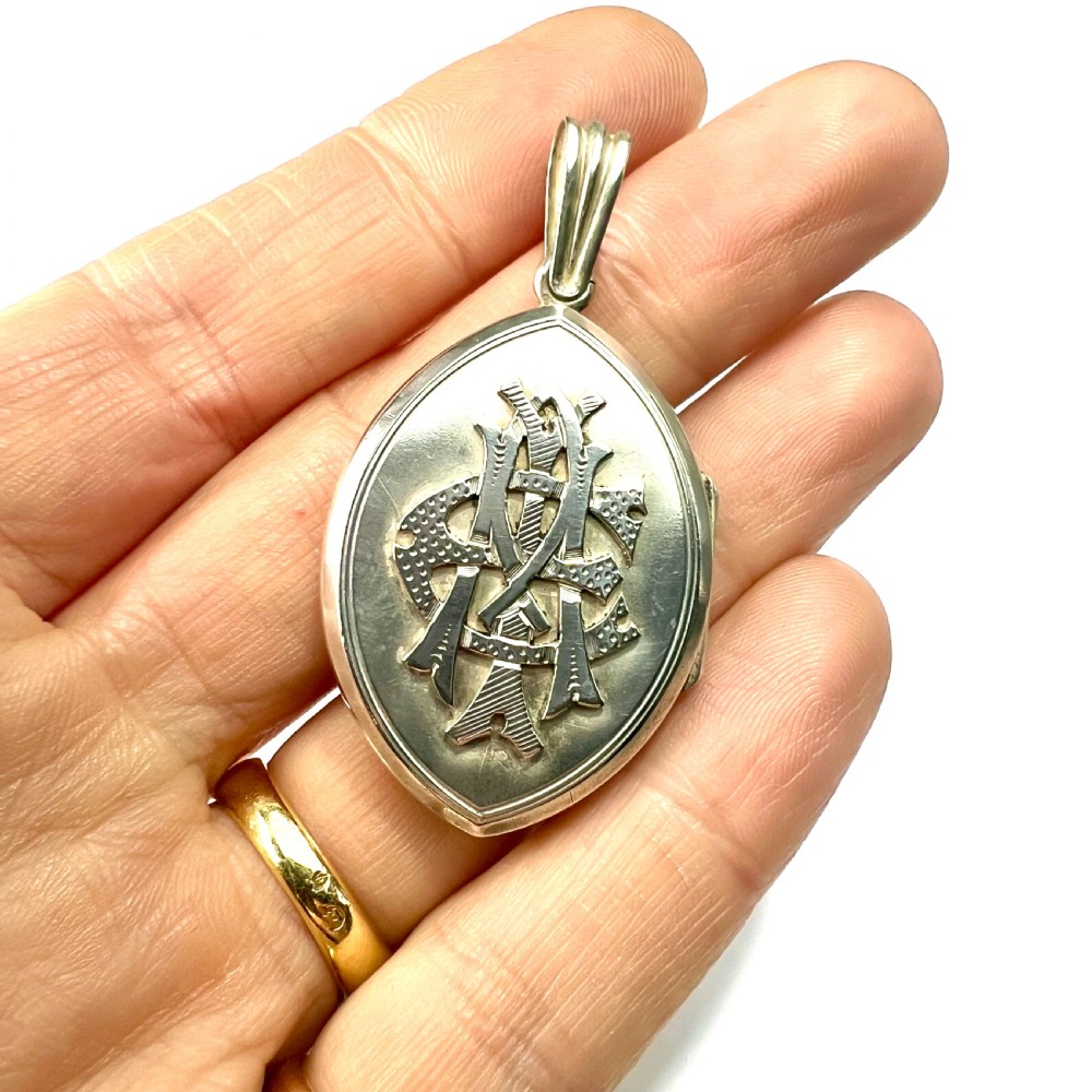 Victorian AEI Monogram Silver Locket Pendant View V