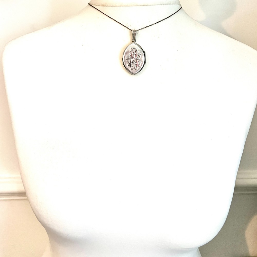 Victorian AEI Monogram Silver Locket Pendant View VI