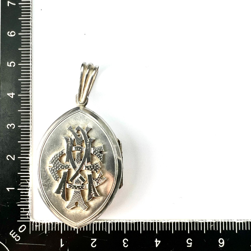 Victorian AEI Monogram Silver Locket Pendant View VII