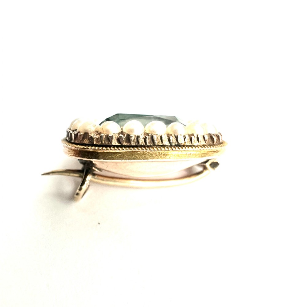 Georgian Gold and Paste Aquamarine Pearl Brooch View IV