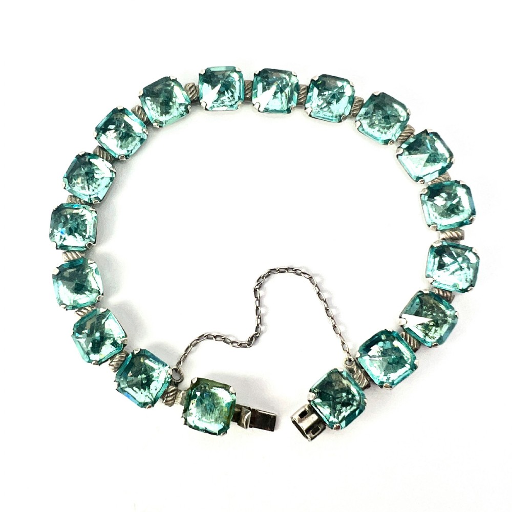 Art Deco Leach & Miller Aquamarine Paste Cocktail Bracelet