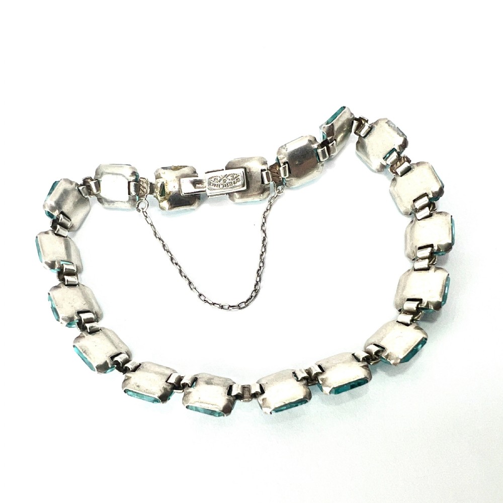 Art Deco Leach & Miller Aquamarine Paste Cocktail Bracelet View V
