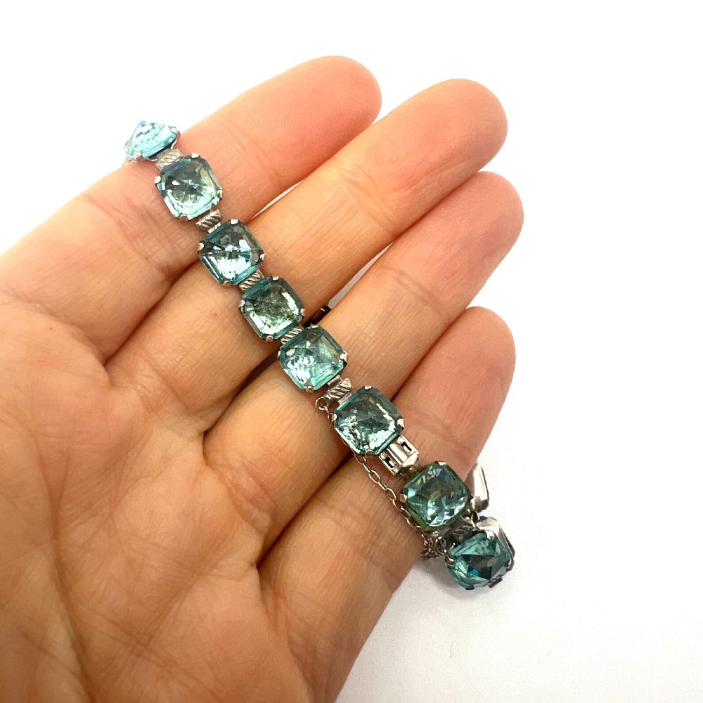 Art Deco Leach & Miller Aquamarine Paste Cocktail Bracelet View VII