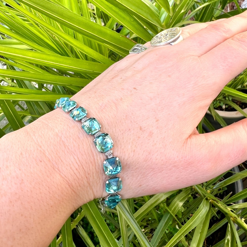 Art Deco Leach & Miller Aquamarine Paste Cocktail Bracelet View VIII