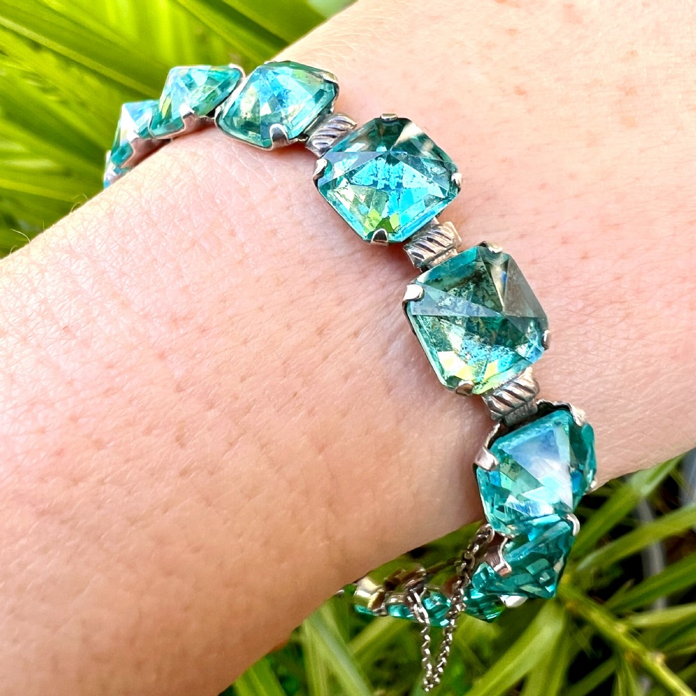 Art Deco Leach & Miller Aquamarine Paste Cocktail Bracelet View IX