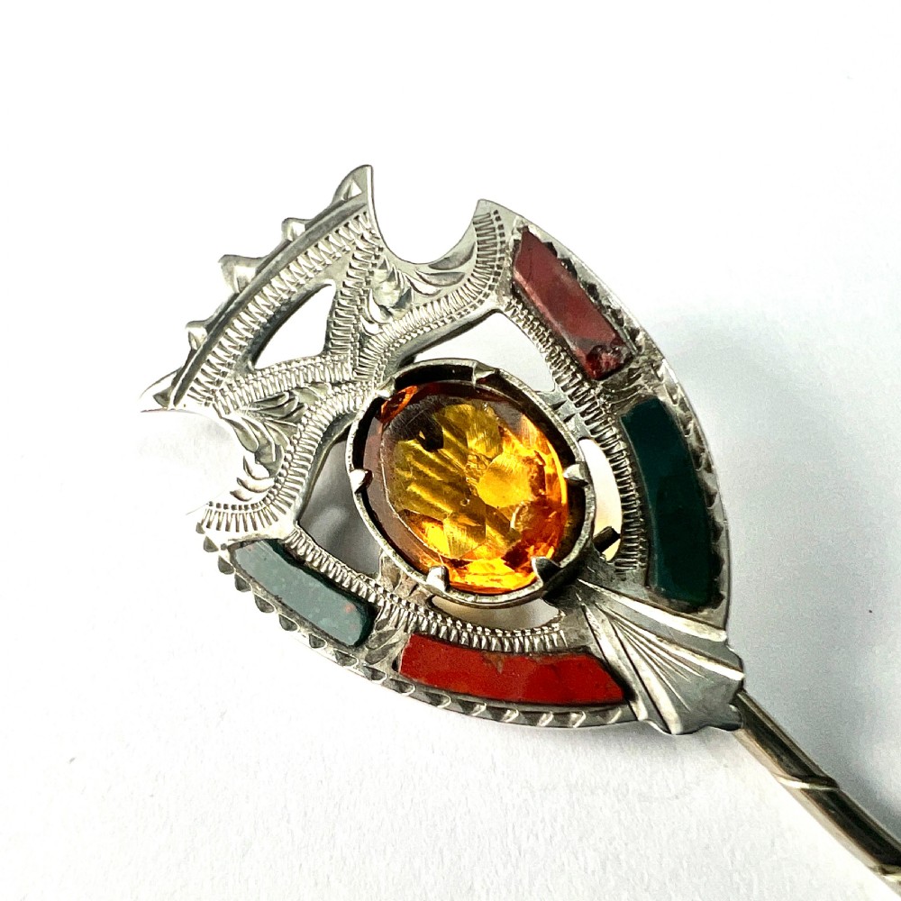 Victorian Scottish Silver Citrine Agate Stick Pin Brooch View II