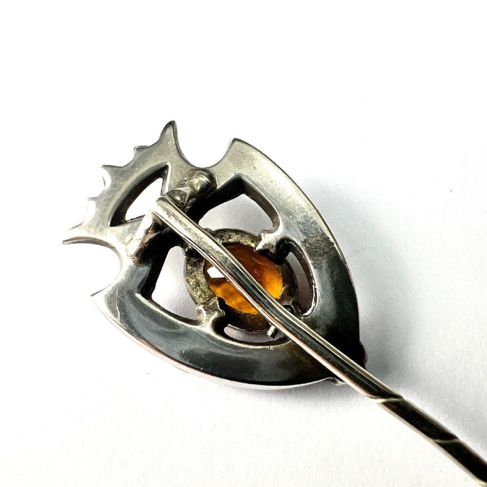 Victorian Scottish Silver Citrine Agate Stick Pin Brooch View III