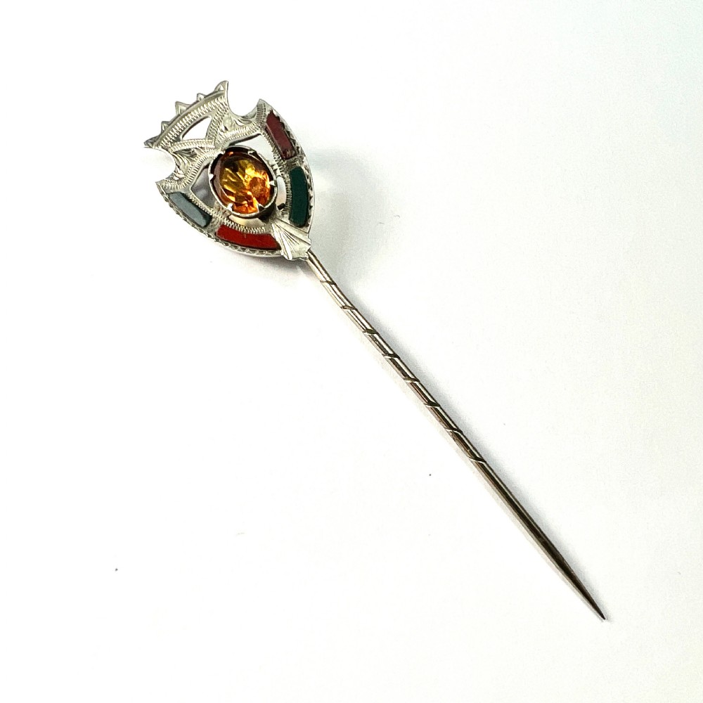 Victorian Scottish Silver Citrine Agate Stick Pin Brooch View IV