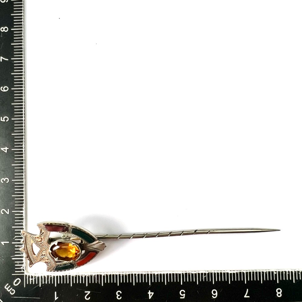 Victorian Scottish Silver Citrine Agate Stick Pin Brooch View V
