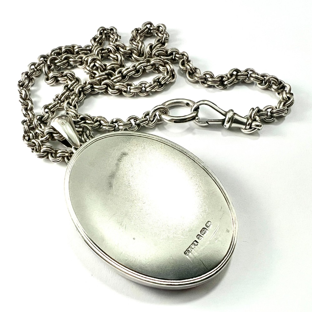 Huge Antique Silver Crane and Blossom Locket Book Chain Necklace View IV
