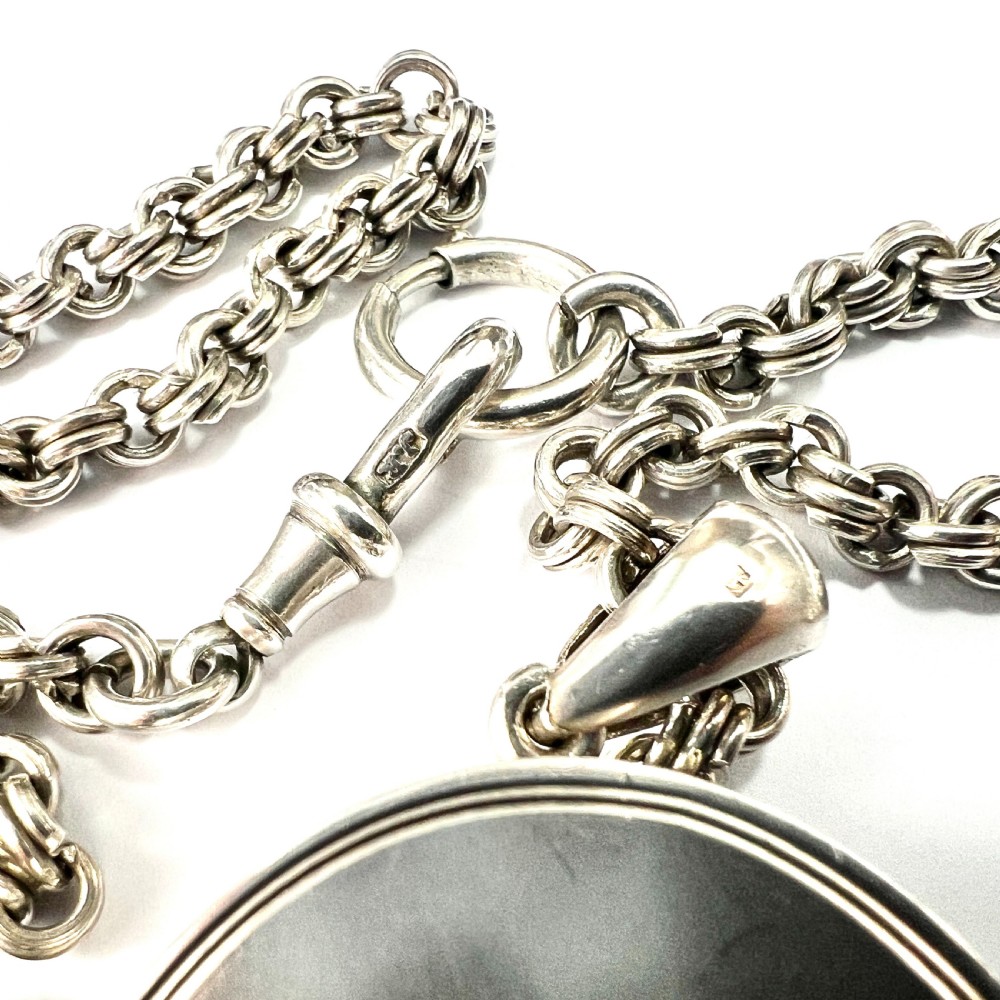 Huge Antique Silver Crane and Blossom Locket Book Chain Necklace View VI