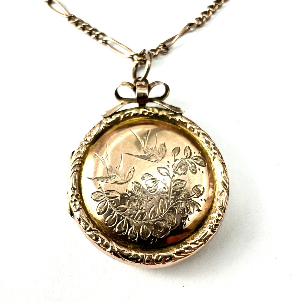 Victorian Love and Luck 9CT Gold Locket Pendant on Chain View V