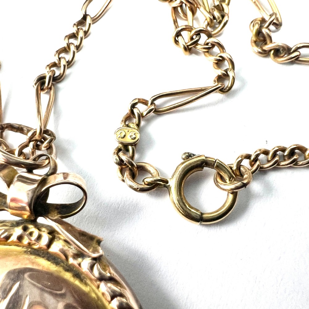 Victorian Love and Luck 9CT Gold Locket Pendant on Chain View VI