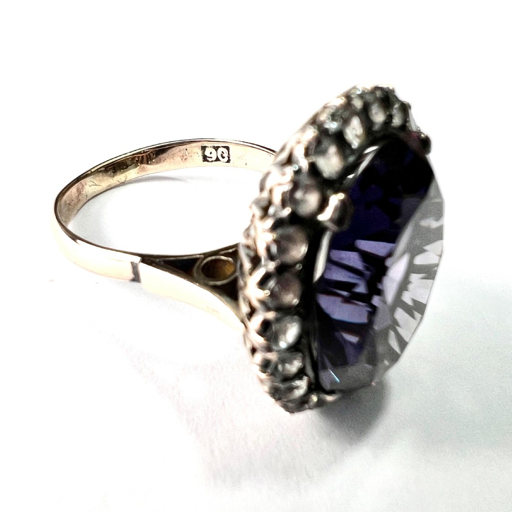 Large Vintage 9CT Gold Corundum Halo Ring View III