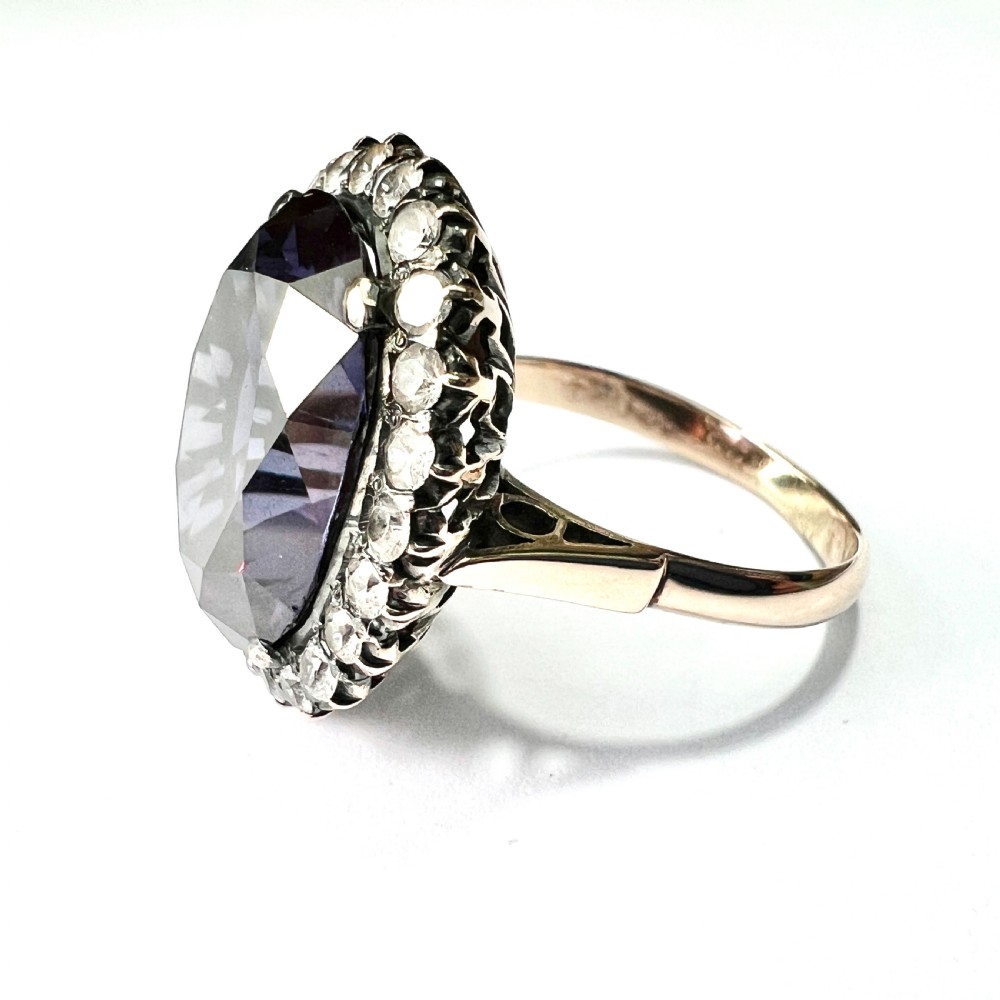 Large Vintage 9CT Gold Corundum Halo Ring View IV