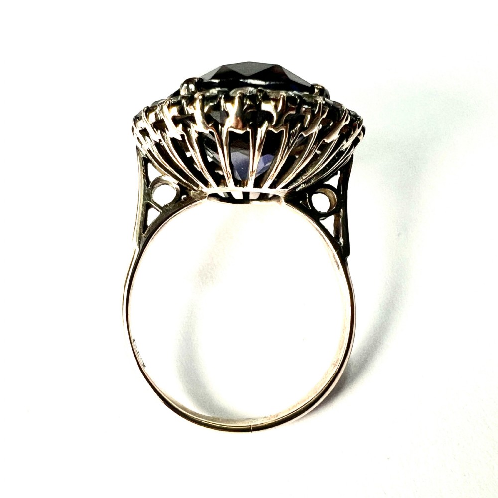 Large Vintage 9CT Gold Corundum Halo Ring View V