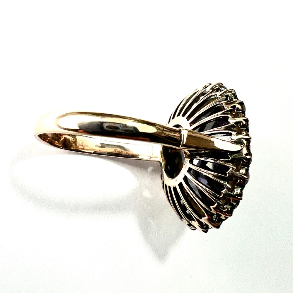Large Vintage 9CT Gold Corundum Halo Ring View IX