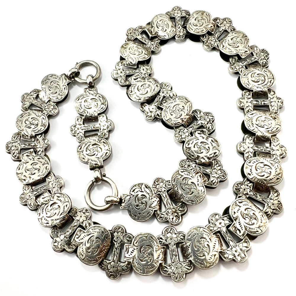 Victorian Silver Book Chain Collar Necklace