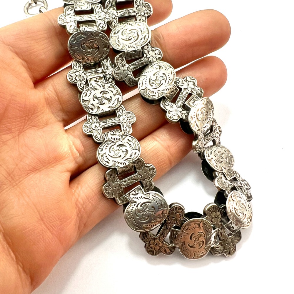 Victorian Silver Book Chain Collar Necklace View VII