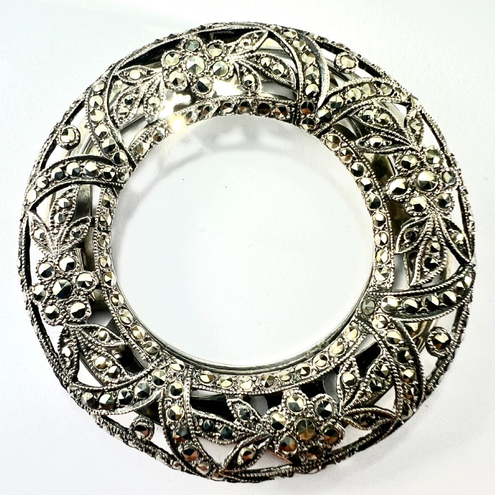 Large Art Deco Silver Circle Marcasite Dress Clip