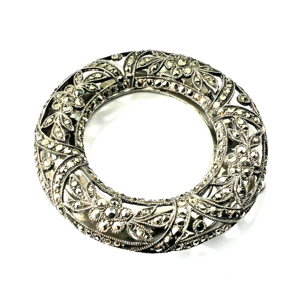 Large Art Deco Silver Circle Marcasite Dress Clip View II