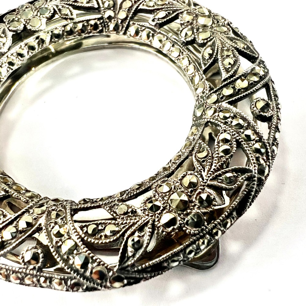 Large Art Deco Silver Circle Marcasite Dress Clip View III