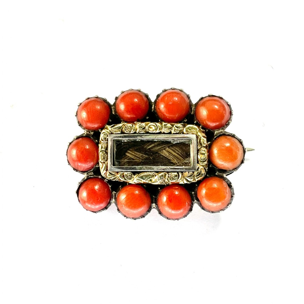 Georgian Coral Gold Cased Mourning Brooch