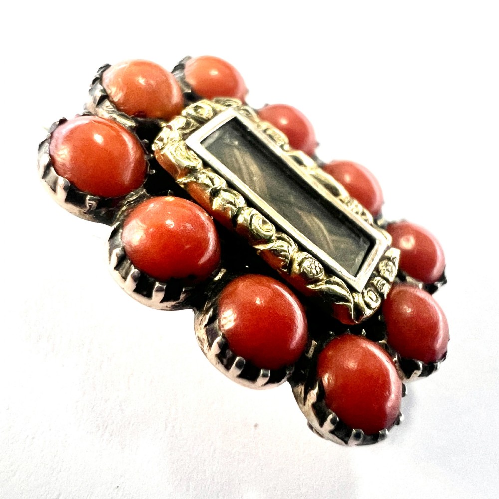 Georgian Coral Gold Cased Mourning Brooch View III