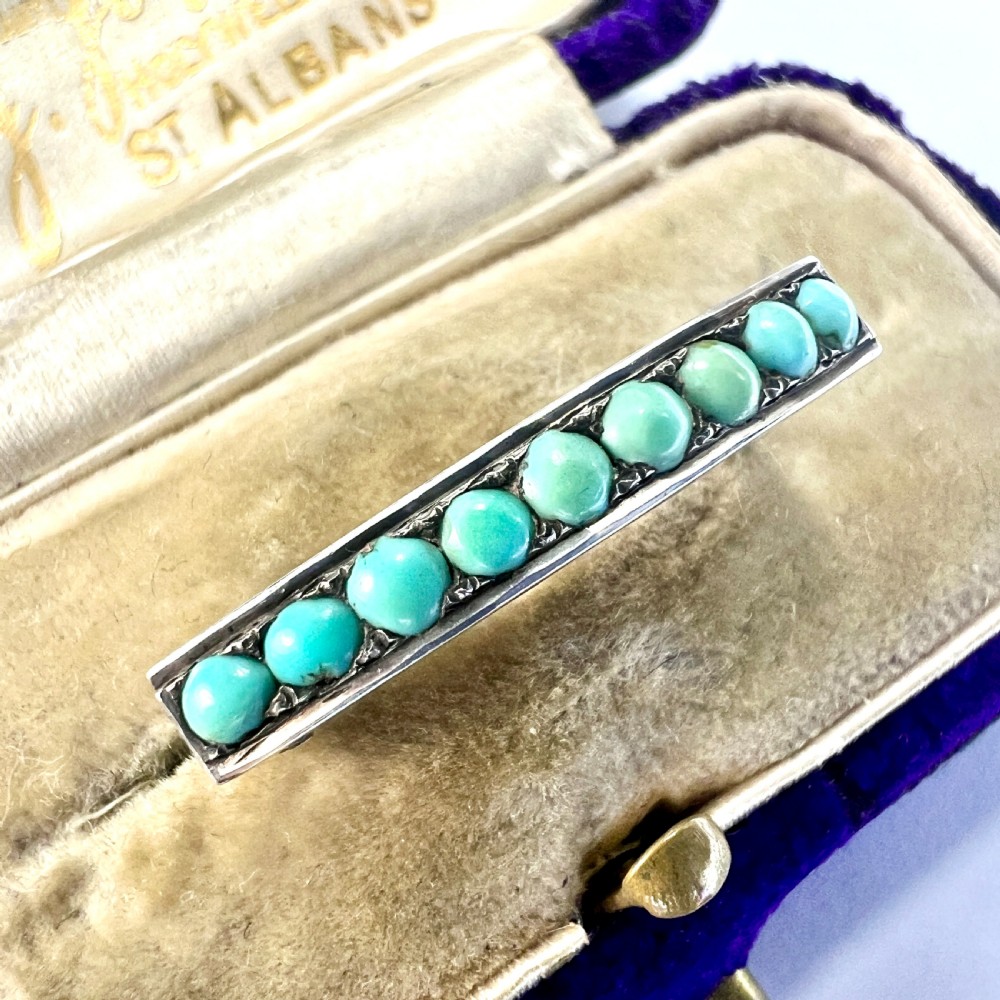 Tiny Antique Turquoise Line Brooch View II