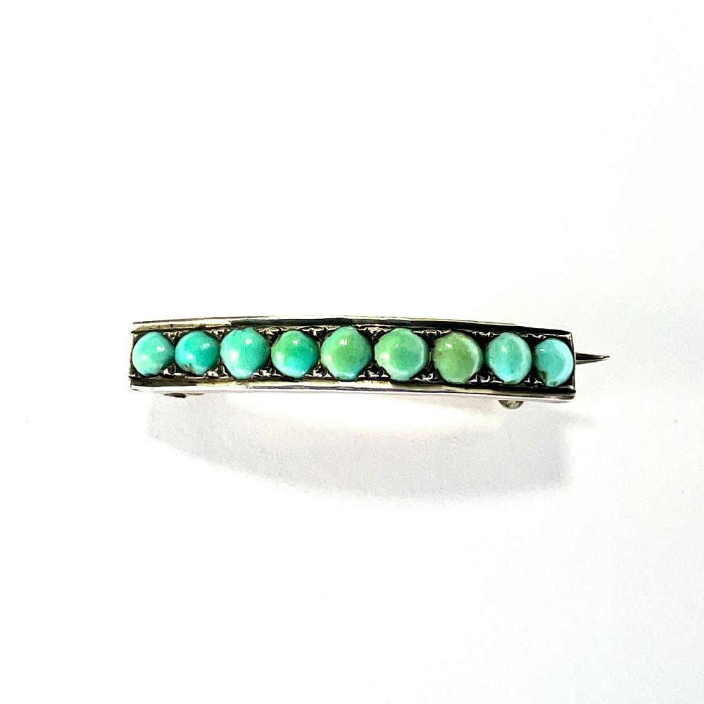 Tiny Antique Turquoise Line Brooch View III