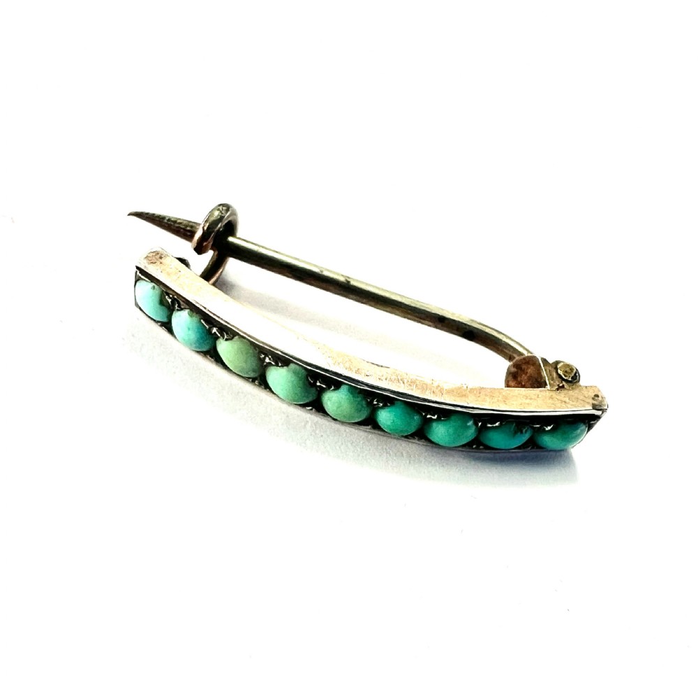 Tiny Antique Turquoise Line Brooch View V