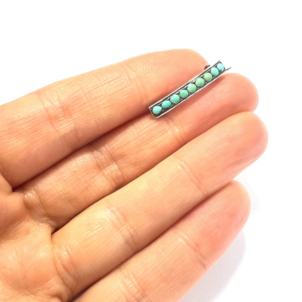 Tiny Antique Turquoise Line Brooch View VIII