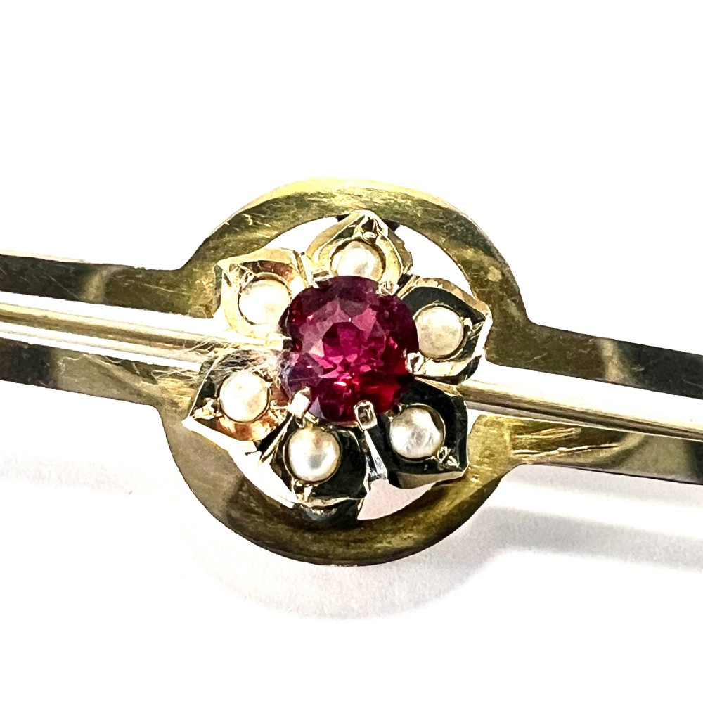 • Edwardian 9CT Gold Pearl and Paste Brooch View II