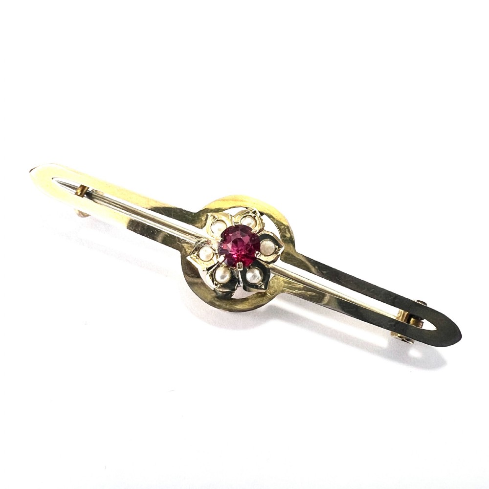 • Edwardian 9CT Gold Pearl and Paste Brooch View III
