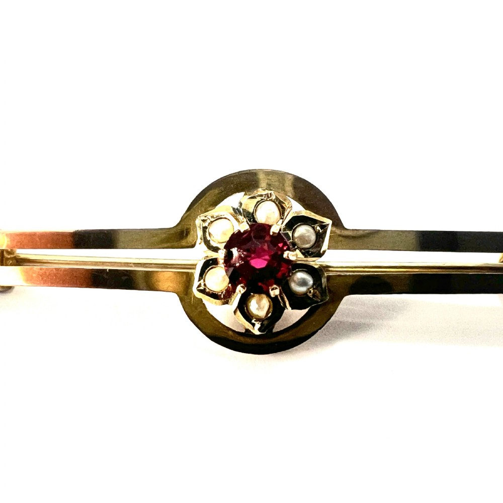 • Edwardian 9CT Gold Pearl and Paste Brooch View IV