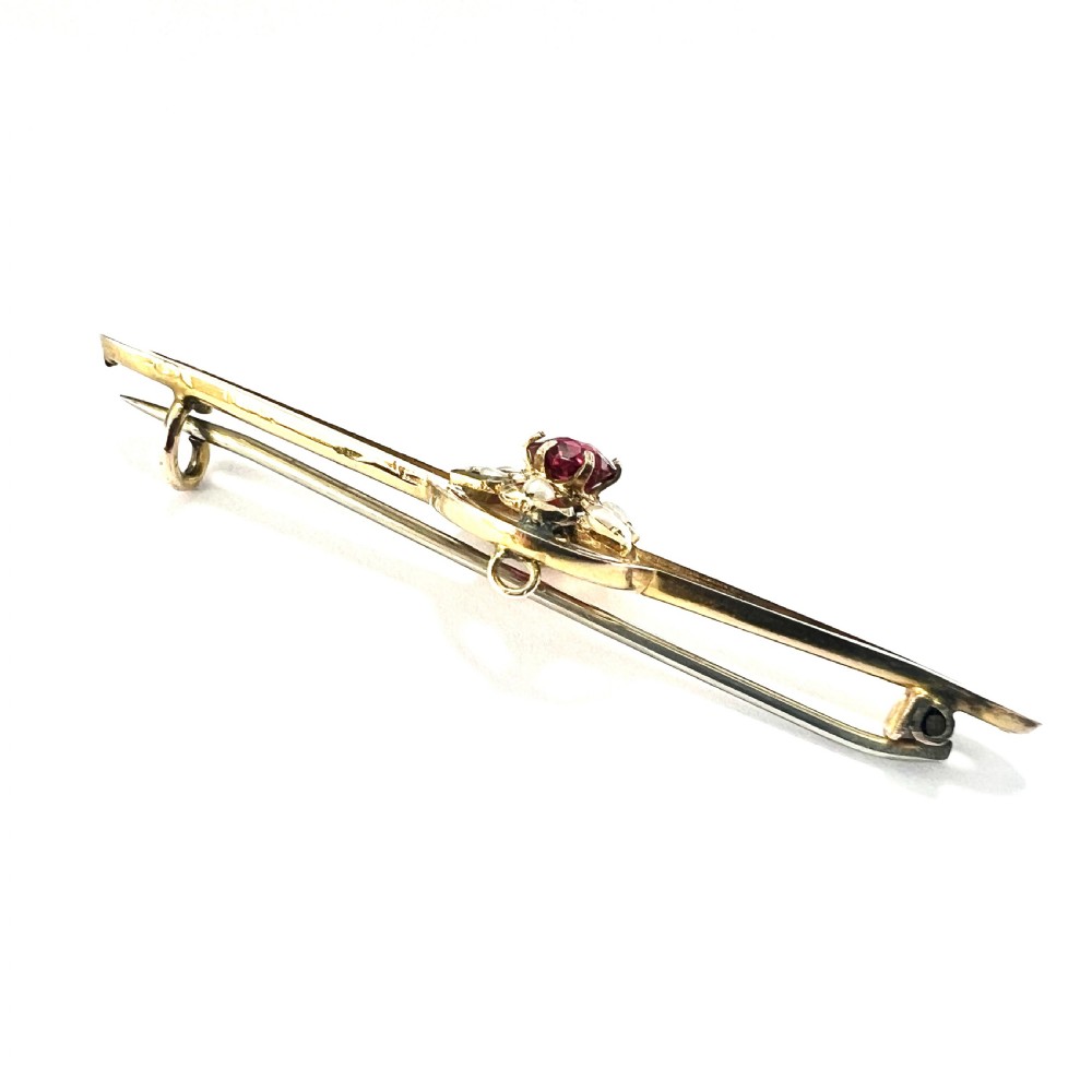 • Edwardian 9CT Gold Pearl and Paste Brooch View V