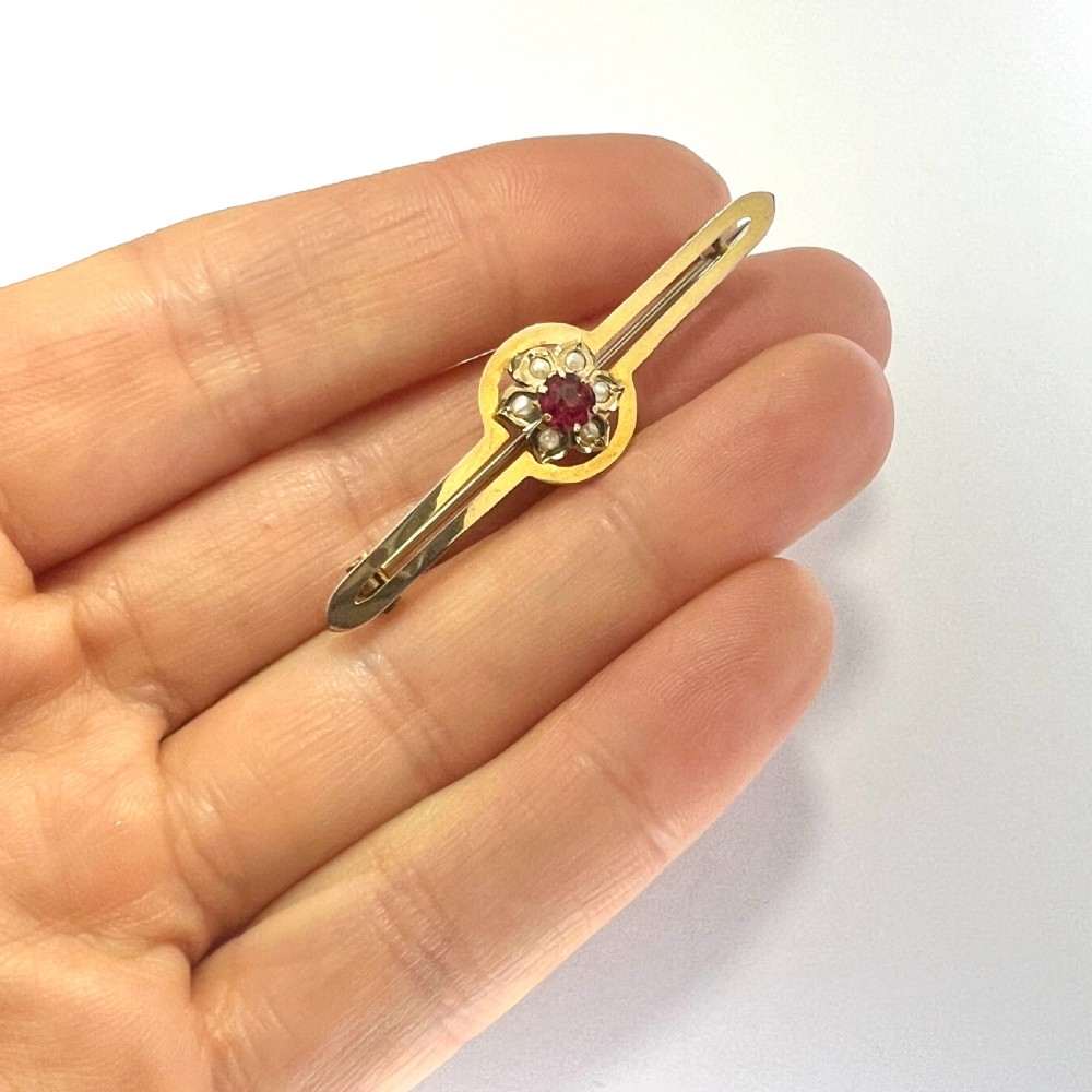 • Edwardian 9CT Gold Pearl and Paste Brooch View VII