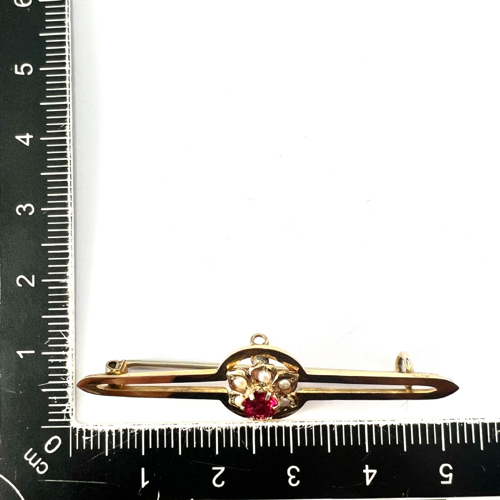 • Edwardian 9CT Gold Pearl and Paste Brooch View VIII