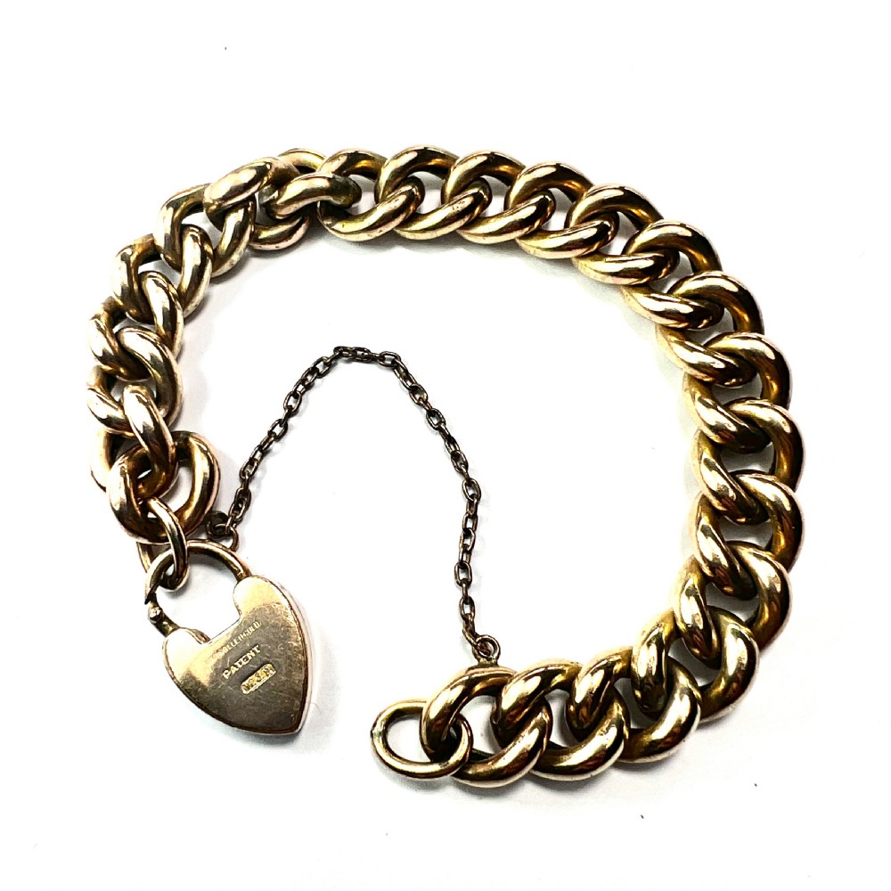 Antique 18CT Rolled Gold Curb Chain Bracelet with Heart Padlock and Safety Chain View IV