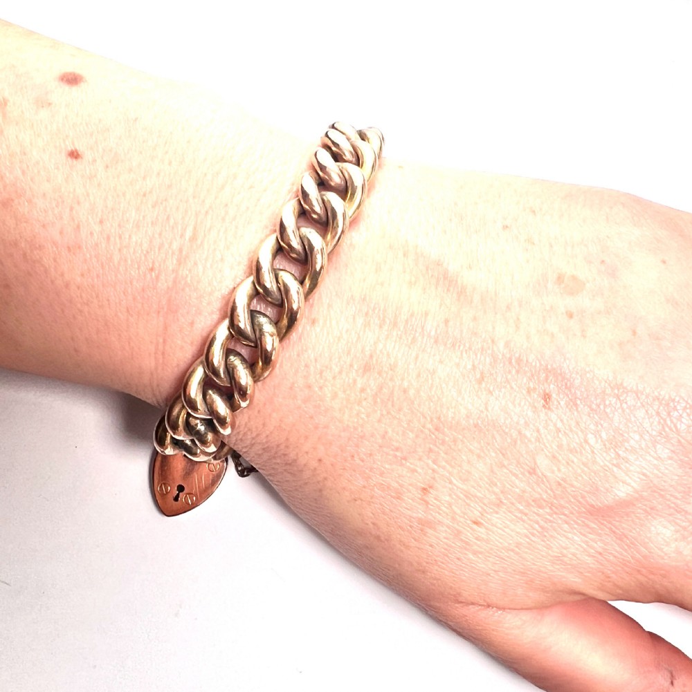 Antique 18CT Rolled Gold Curb Chain Bracelet with Heart Padlock and Safety Chain View VI