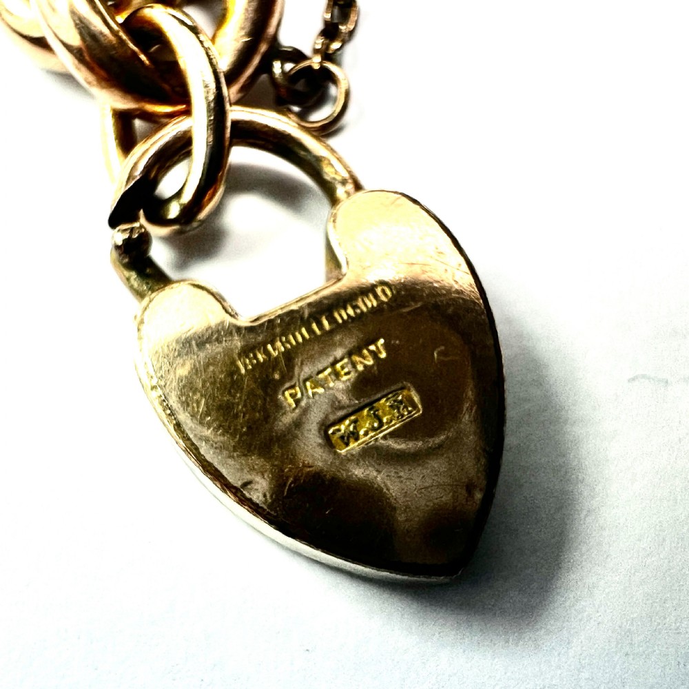 Antique 18CT Rolled Gold Curb Chain Bracelet with Heart Padlock and Safety Chain View VIII